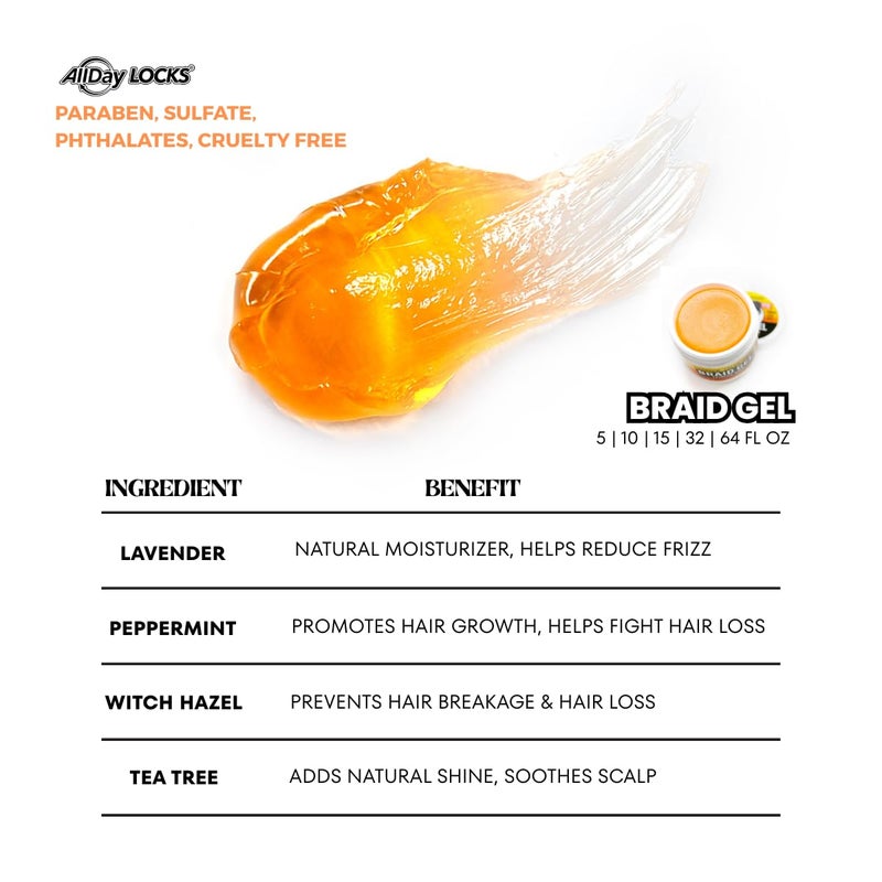 AllDay Locks Braid Gel (5 oz) | Extreme Hold, High Shine | Frizz & Flake-Free Edge Control | Tea Tree, Lavender, Peppermint Oil | Slick & Style Braids, Locks, Twists, Cornrows | 5 oz - Image 5